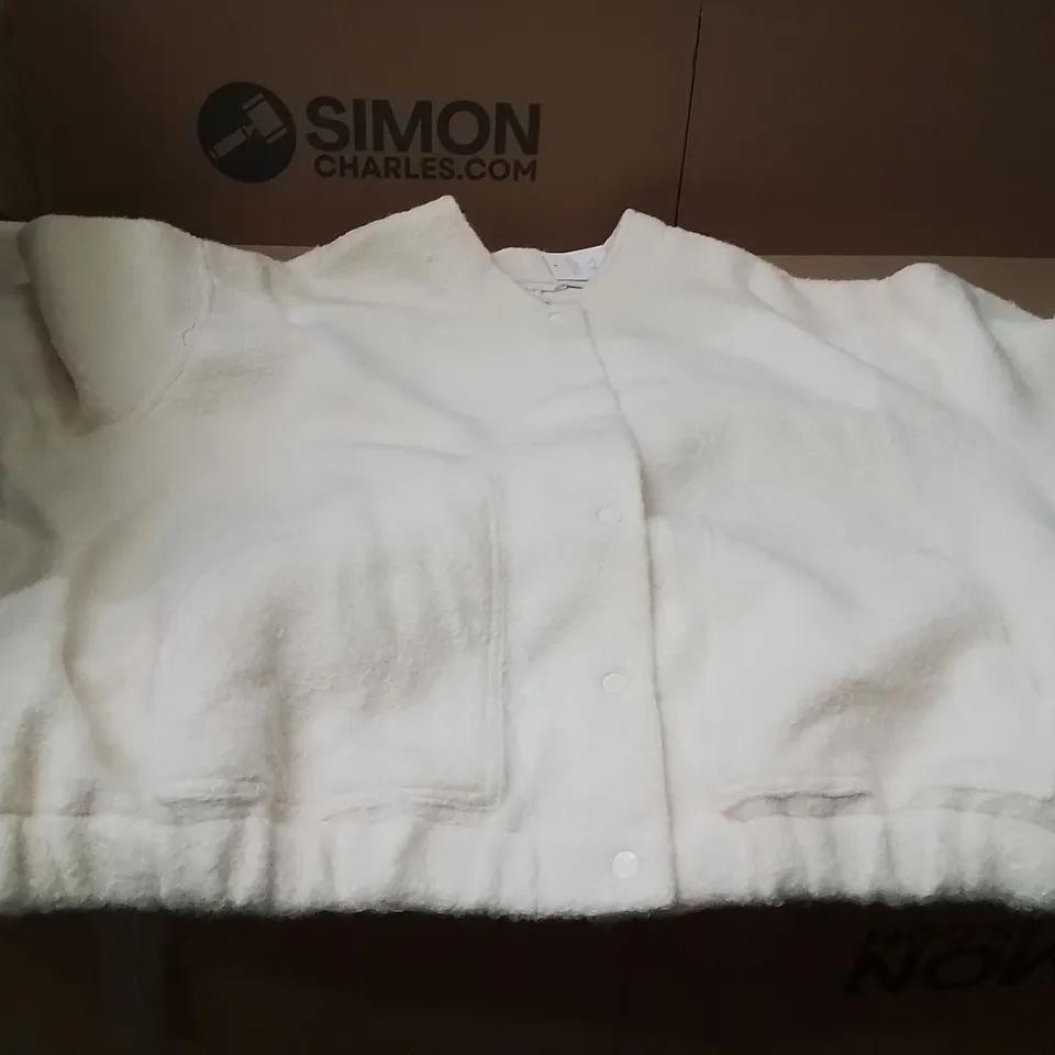BOXED BRAND NEW APPROXIMATELY 7 SIMPLY BE FAUX WOOL BOMBER JACKET ECRU SIZE 30