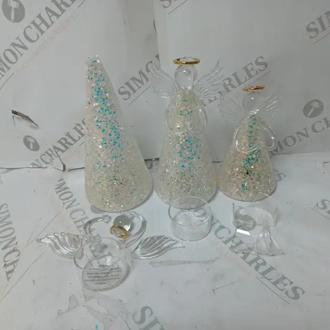 HOME REFLECTIONS SET OF 3 PRE-LIT GLASS ANGEL CANDLE HOLDERS