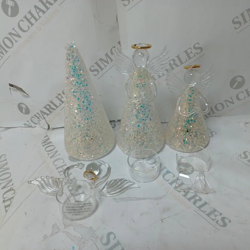 HOME REFLECTIONS SET OF 3 PRE-LIT GLASS ANGEL CANDLE HOLDERS