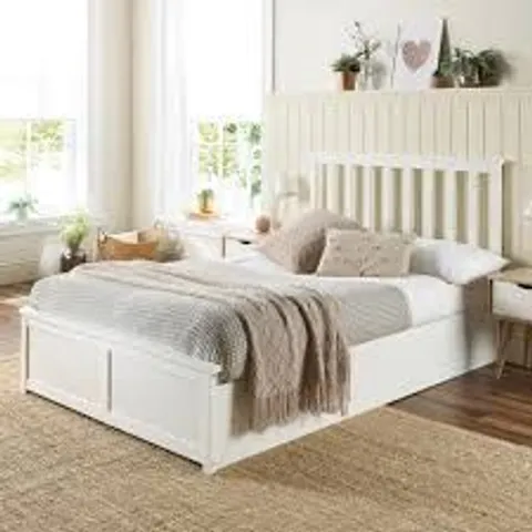 BOXED ASPIRE FURNITURE SMALL DOUBLE WHITE WOODEN OTTOMAN BED (2 BOXES)