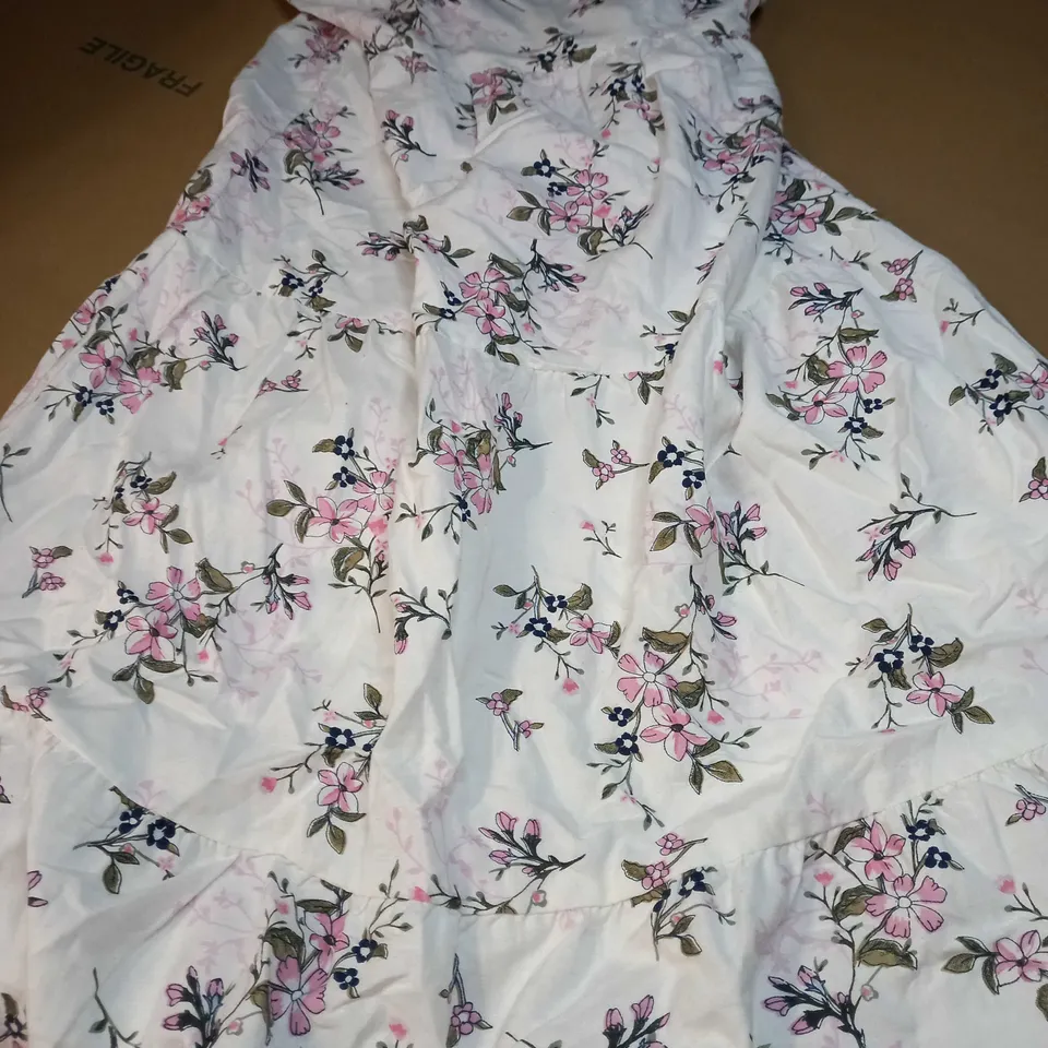 DOROTHY PERKINS IVORY FLORAL LINEN CORSET STYLE MIDI DRESS - SIZE 12