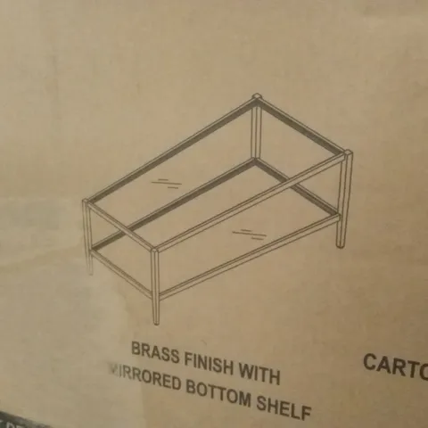 BOXED COFFEE TABLE IN BRASS FINISH WITH MIRRORED BOTTOM SHELF - CT0143 (1 BOX)
