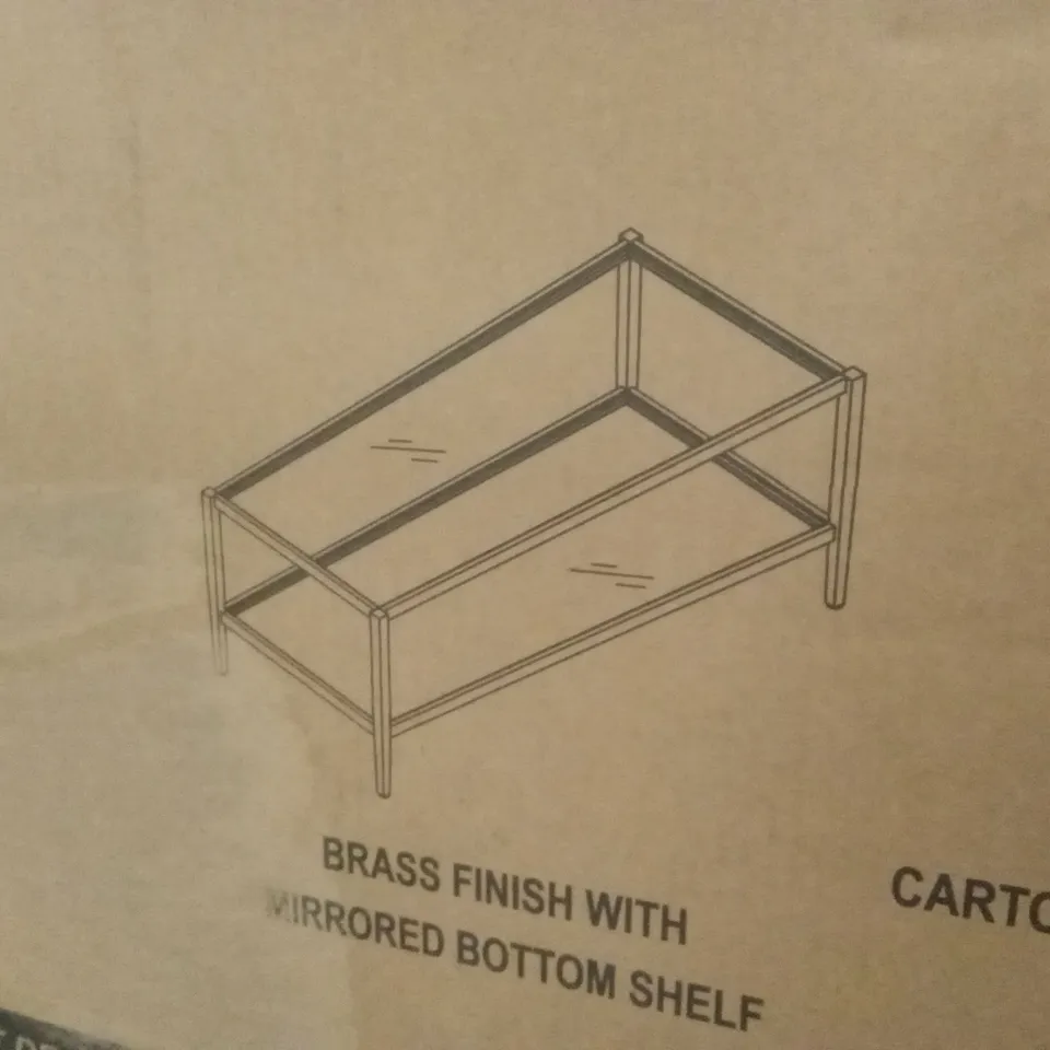 BOXED COFFEE TABLE IN BRASS FINISH WITH MIRRORED BOTTOM SHELF - CT0143 (1 BOX)