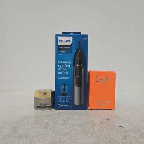 BOX OF APPROXIMATELY 10 ASSORTED HOUSEHOLD ITEMS TO INCLUDE NOSE TRIMMER, NIGHT CREAM, ETC