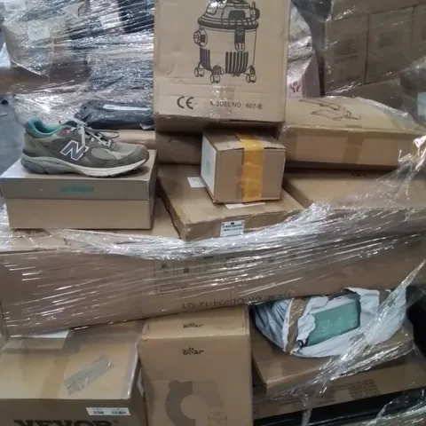 PALLET CONTAINING VARIOUS ASSORTED BOXED ITEMS TO INCLUDE: CORDLESS VACUUM CLEANER, NEW BALANCE TRAINERS, RICE COOKER, AND LOTS MORE UNMARKED BOXED ITEMS