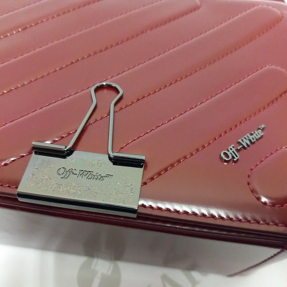 OFF-WHITE OXBLOOD DIAGONAL FLAP BINDER BAG WITH INTERCHANGEABLE STRAPS