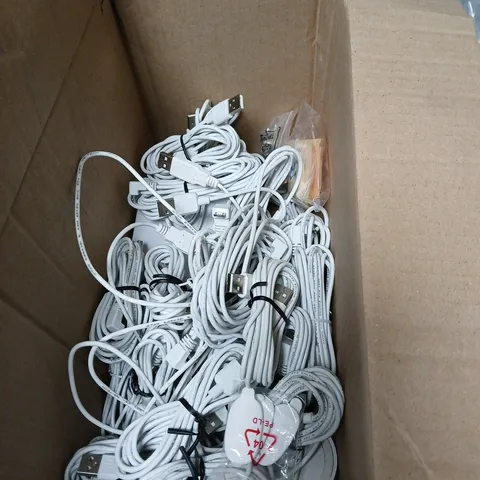 BOX OF ASSORTED WHITE USB CHARGING/DATA CABLES