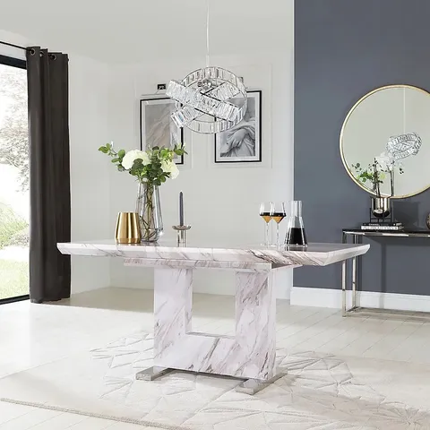 BOXED DESIGNER FLORENCE GREY MARBLE EXTENDING DINING TABLE 120 -160cm (2 OF 2 BOXES)