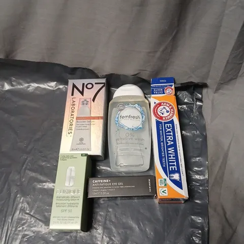 APPROXIMATELY 20 ASSORTED COSMETICS INCLUDING TOOTHPASTE, ANTI FATIGUE EYE GEL, SHOWER GEL, NO 7 BOOSTER SERUM, SPF 50 LOTION ETC