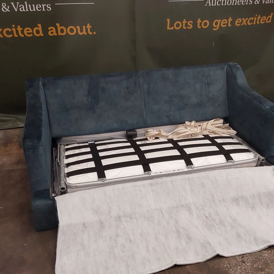 QUALITY DESIGNER 3 SEATER SOFA BED - AQUA FABRIC