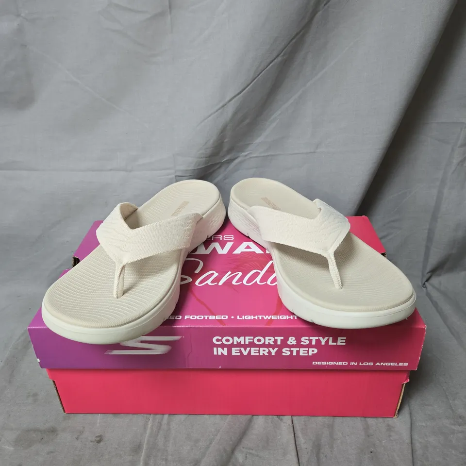 SKECHERS GO WALK WOMEN’S FLIP-FLOP SANDALS – BEIGE, SIZE 7