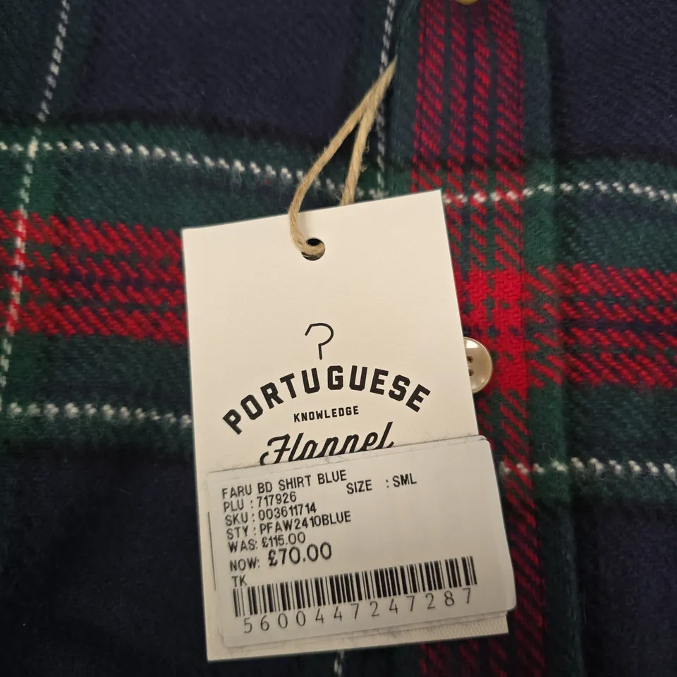 PLAID FLANNEL SHIRT – SMALL (SML), NAVY WITH RED & GREEN