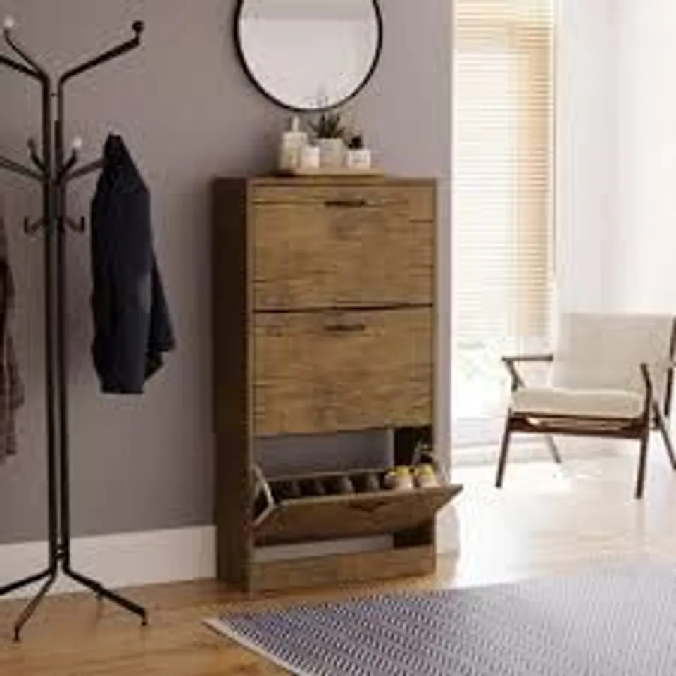 BOXED LASSIC 3 DOOR SHOE CABINET - ANTIQUE BROWN (1 BOX)