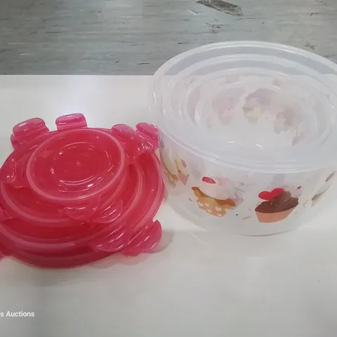 4 PIECE PINK CUPCAKE PRINT FOOD CONTAINERS
