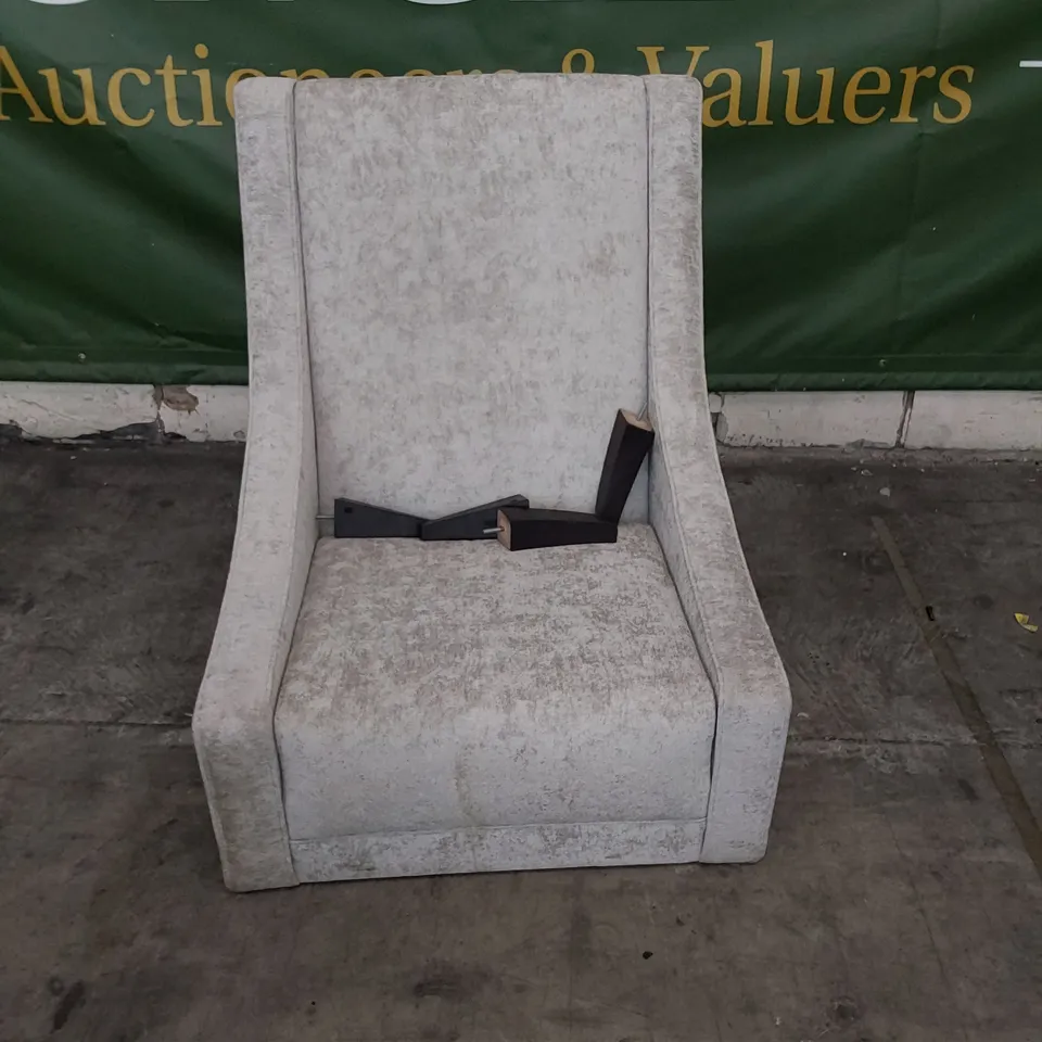 DESIGNER EASY CHAIR SILVER PLUSH FABRIC WITH STUDDED DETAIL 