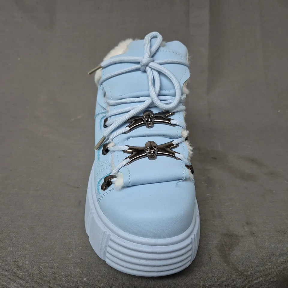 BOXED PAIR OF KOI GLACIAL BITES FLUFFY TRAINERS IN BABY BLUE UK SIZE 3