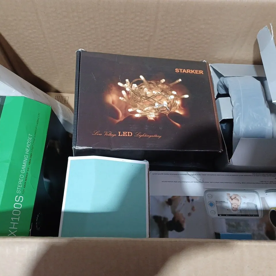 BOX OF APPROX 7 ITEMS TO INCLUDE - KAWA BABY MONITOR - SPRAY FAN - ONE ODIO STUDIO HI-FI HEADPHONES ECT 