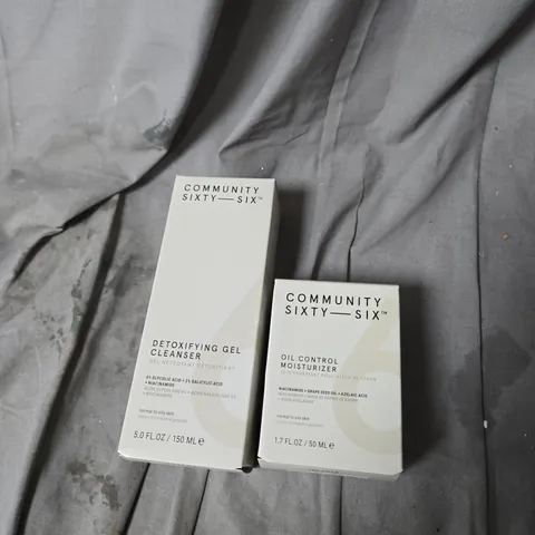 BOX OF APPROXIMATELY 15 X COMMUNITY SIXTY-SIX DETOXIFYING GEL CLEANSER & OIL CONTROL MOISTURIZER – FACIAL SKIN CARE DUO