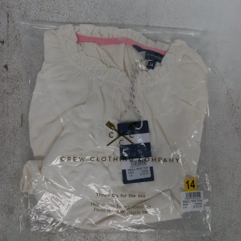 BAGGED CREW CLOTHING COMPANY FRILL VEST TOP IN WHITE SIZE 14