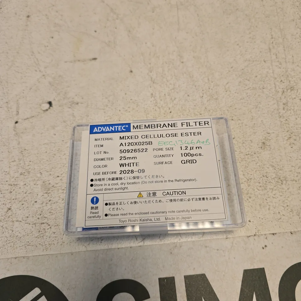 ADVANTECH MEMBRANE FILTER – MIXED CELLULOSE ESTER, 25MM, 100PCS, WHITE