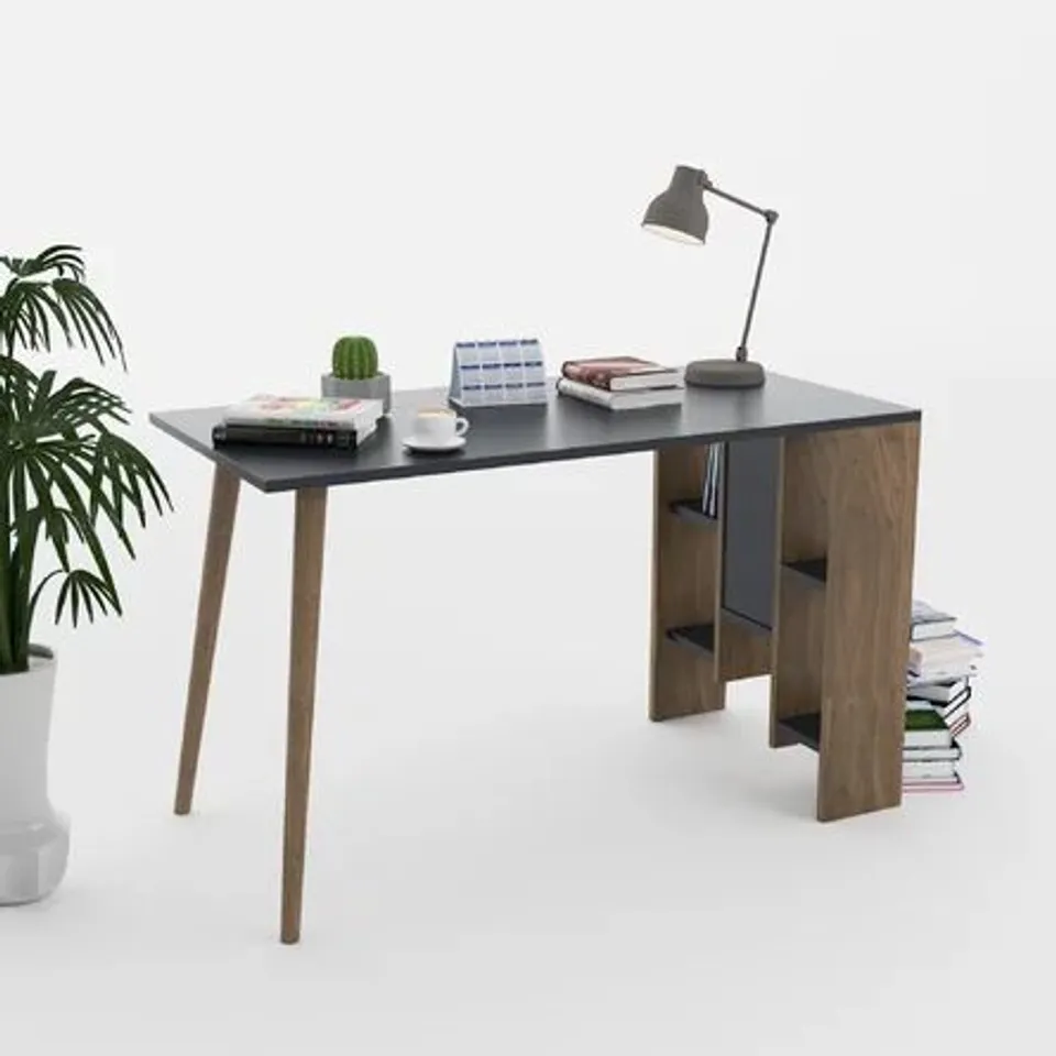 BOXED DEVAIR DESK TOP WALNUT FRAME GREY TOP