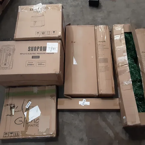 PALLET OF ASSORTED PRODUCTS INCLUDING LLIVEKIT AIR FRYER, SUNPOW ELECTRIC PRESSURE WASHER, KUYAL CHAIR MAT FOR CARPET, AIR COOLER, MARTIAN DREAMS, YOUNIKE