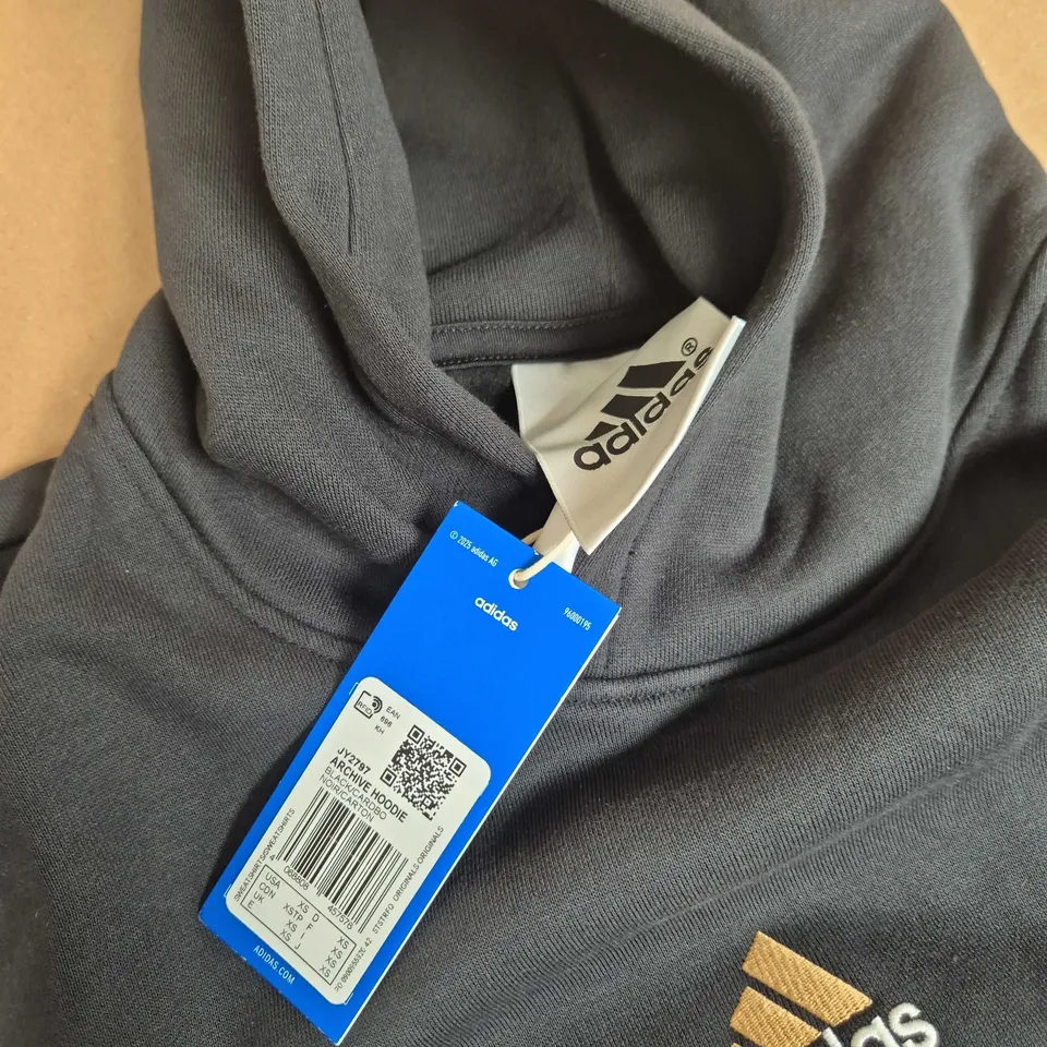 ADIDAS HOODIE – BLACK WITH WHITE STRIPES XS