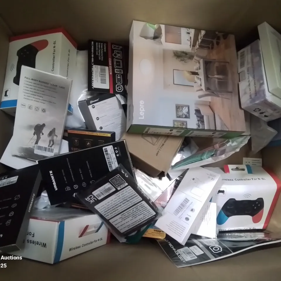 BOX CONTAINING LARGE AMOUNT OF MIXED BOXED ELECTRONIC ITEMS PHONE ACCESSORIES ETC.