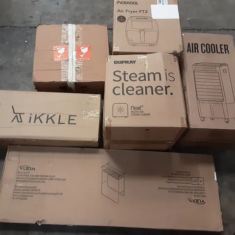 PALLET OF ASSORTED PRODUCTS INCLUDING AIR COOLER, DUPRAY STEAM CLEANER, YUDA, TIKKLE, ACEKOOL AIR FRYER, ZEBRA BLINDS