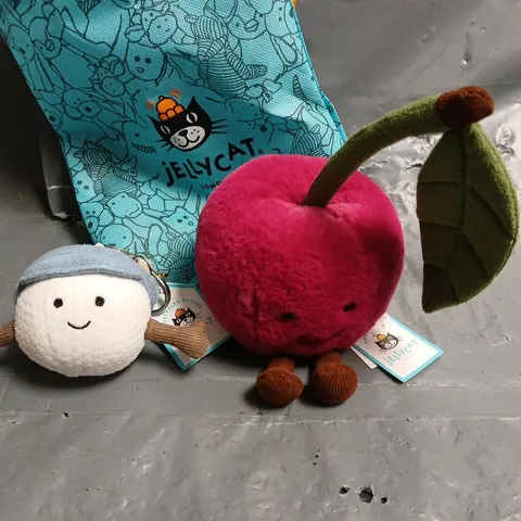 LOT OF 2 JELLY CAT PLUSHIES INCLUDE GOLF BAG KEYCHAIN AND CHERRY PLUSHIE