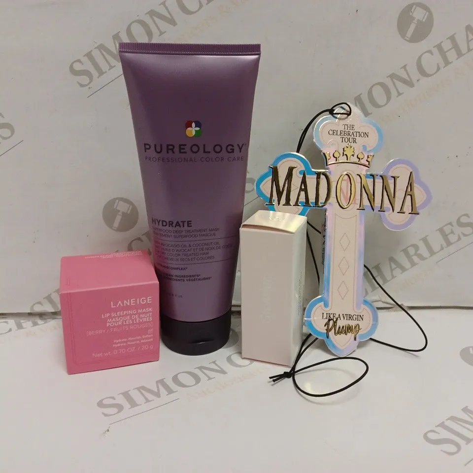 APPROXIMATELY 20 ASSORTED HEALTH AND BEAUTY PRODUCTS TO INCLUDE LANEIGE LIP SLEEPING MASK, GLOSSIER PERFECTING SKIN TINT, MADONNA THE CELEBRATION TOUR PLUMPING LIP GLOSS
