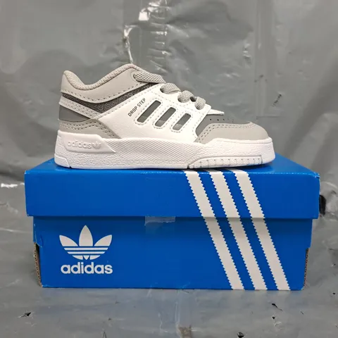 BOXED PAIR OF ADIDAS DROP STEP LOW INFANT'S SHOES IN WHITE/GREY SIZE UK 6