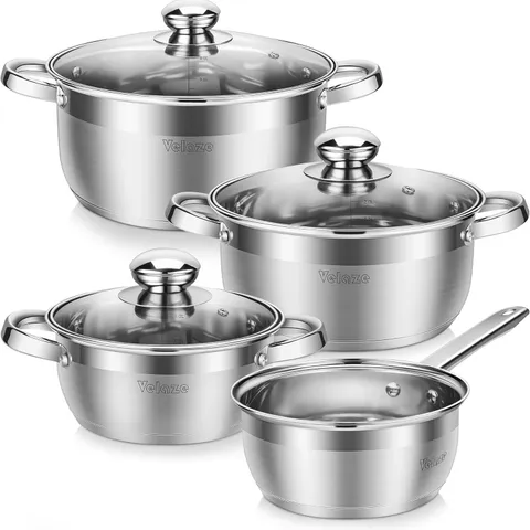 BOXED VELAZE 7-PIECE COOKING POT SET - STAINLESS STEEL (1 BOX)