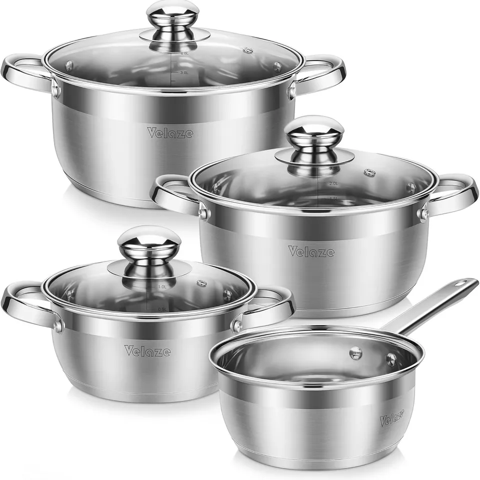 BOXED VELAZE 7-PIECE COOKING POT SET - STAINLESS STEEL (1 BOX)