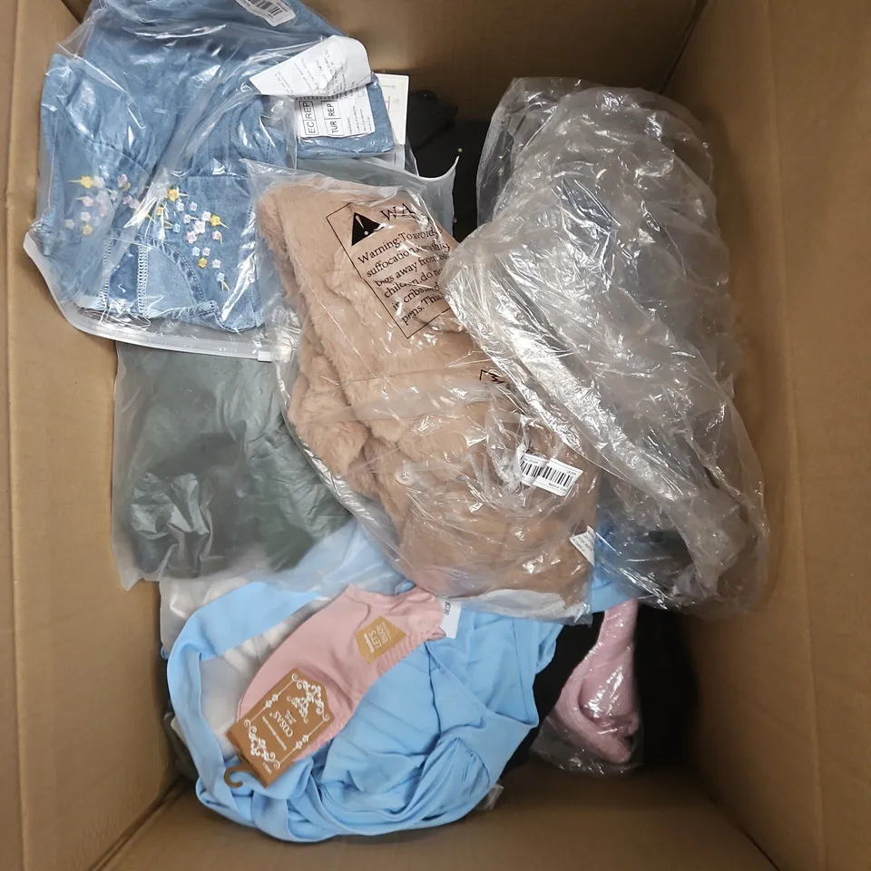 APPROXIMATELY 20 ASSORTED CLOTHING PRODUCTS IN VARIOUS STYLES & SIZES TO INCLUDE JUMPERS, T-SHIRTS, DRESSES ETC