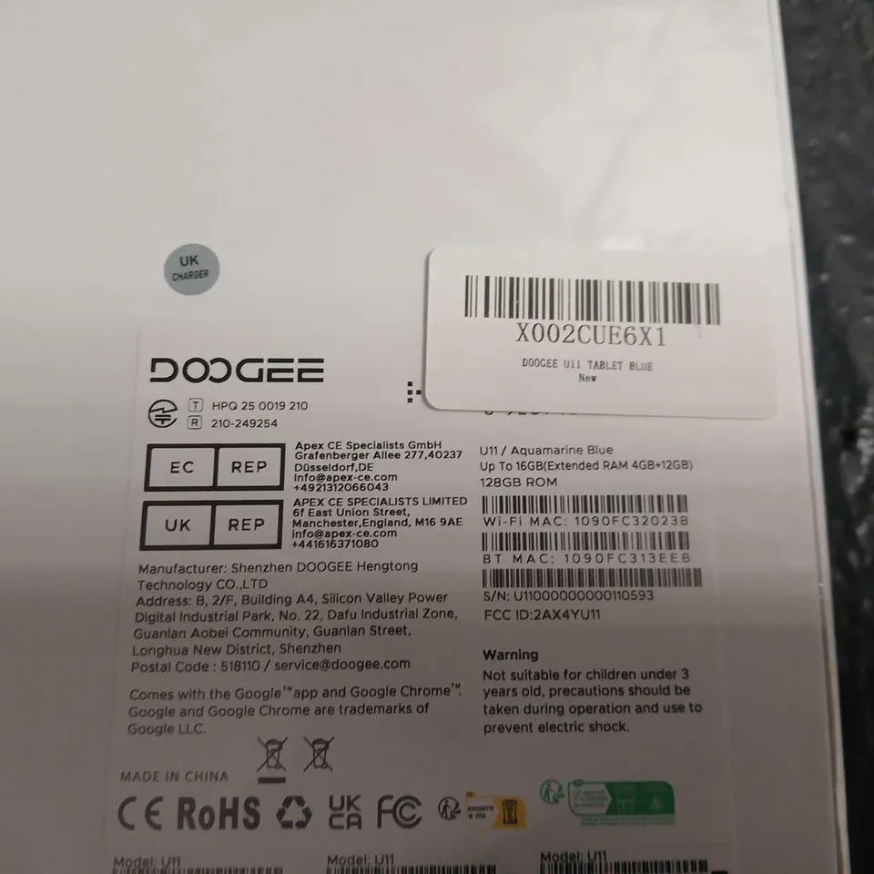 SEALED 11" DOOGEE U11 16GB / 128GB TABLET 