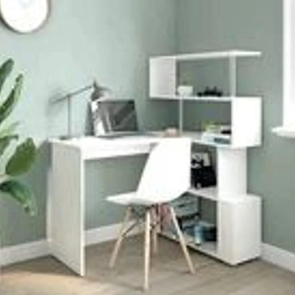 BOXED MONDEER L-SHAPED COMPUTER DESK CORNER PC TABLE 360° ROTATABLE SHELVES FOR OFFICE ( 1 BOX)