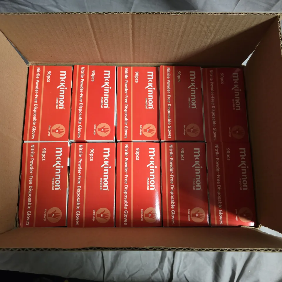 APPROX 10 BOXES OF MCKINNON MEDICAL NITRILE POWDER-FREE DISPOSABLE GLOVES – EXTRA LARGE (XL)