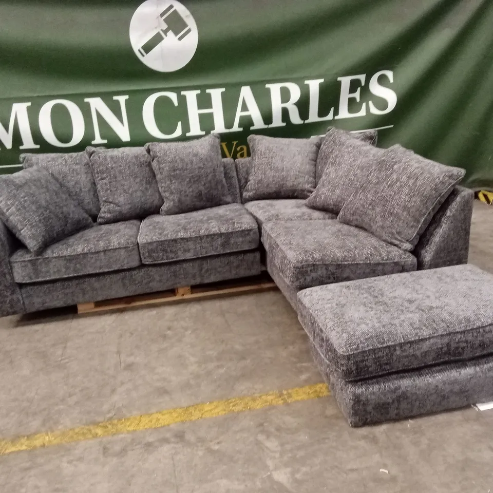 SANDERSON RIGHT HAND FABRIC CORNER CHAISE SOFA - GREY RRP £1249