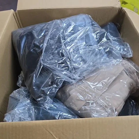 BOX OF APPROXIMATELY 12 ASSORTED CLOTHING ITEMS IN VARIOUS STYLES , COLOURS AND SIZES