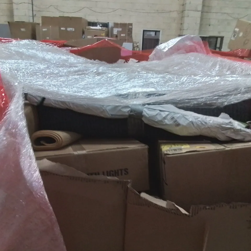 PALLET OF ASSORTED HOUSEHOLD GOODS AND PRODUCTS TO INCLUDE;VIBRATION PLATE,PLAYMAT,KITE