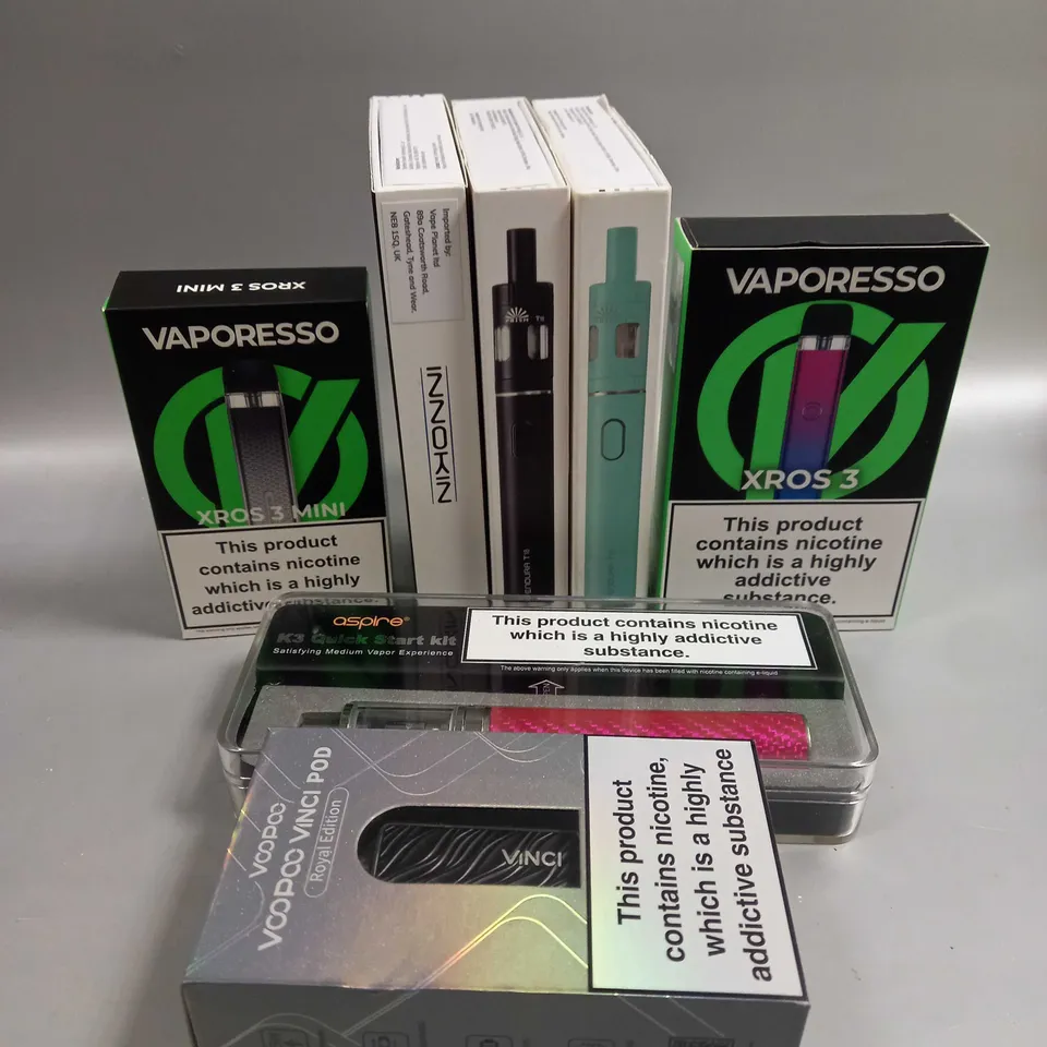 BOX OF APPROXIMATELY 10 ASSORTED E-CIGARATTES TO INCLUDE VAPEROSSO , ASPIRE, INNOKIN ETC.