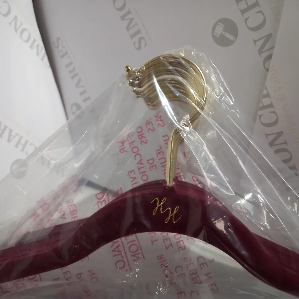 DESIGNER RED VELVET GOLD DETAILED COAT HANGERS - APPROX 40