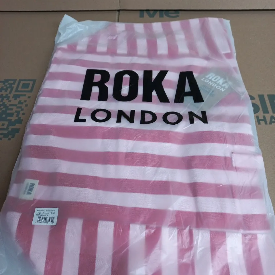ROKA LONDON MARYLEBONE COTTON CANVAS TOTE – LARGE STRAWBERRY STRIPE