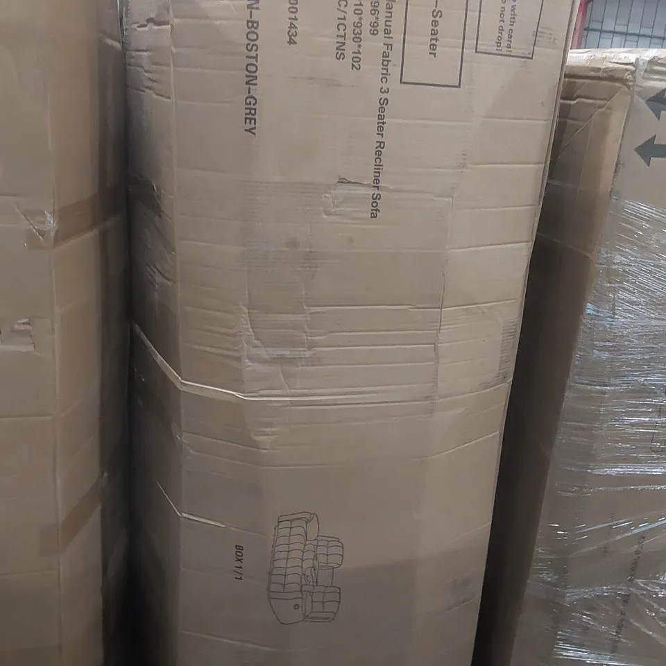 BOXED DESIGNER BOSTON THREE SEATER SOFA SORRENTO GREY FABRIC 