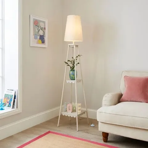 BOXED REMI SHELVED TRIPOD FLOOR LAMP - NATURAL