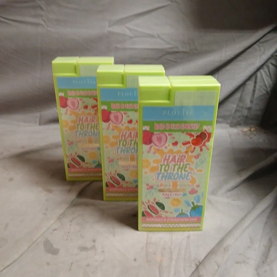 LOT OF 3 BOTTLES OF SEALED PLOUISE HAIR TO THE THRONE MIXED FRUIT SHAMPOOS 380ML PER BOTTLE