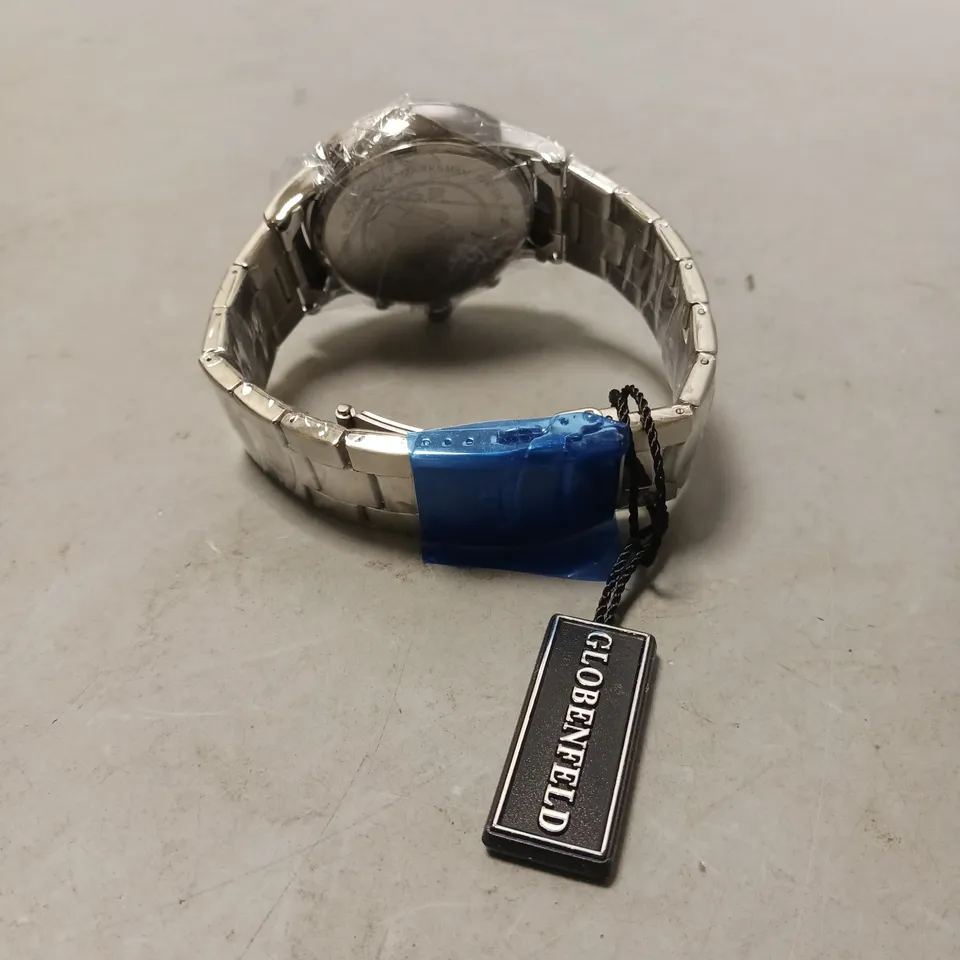 GLOBENFELD MARKSMAN SILVER BLUE DIAL STAINLESS STEEL CASE WATCH 