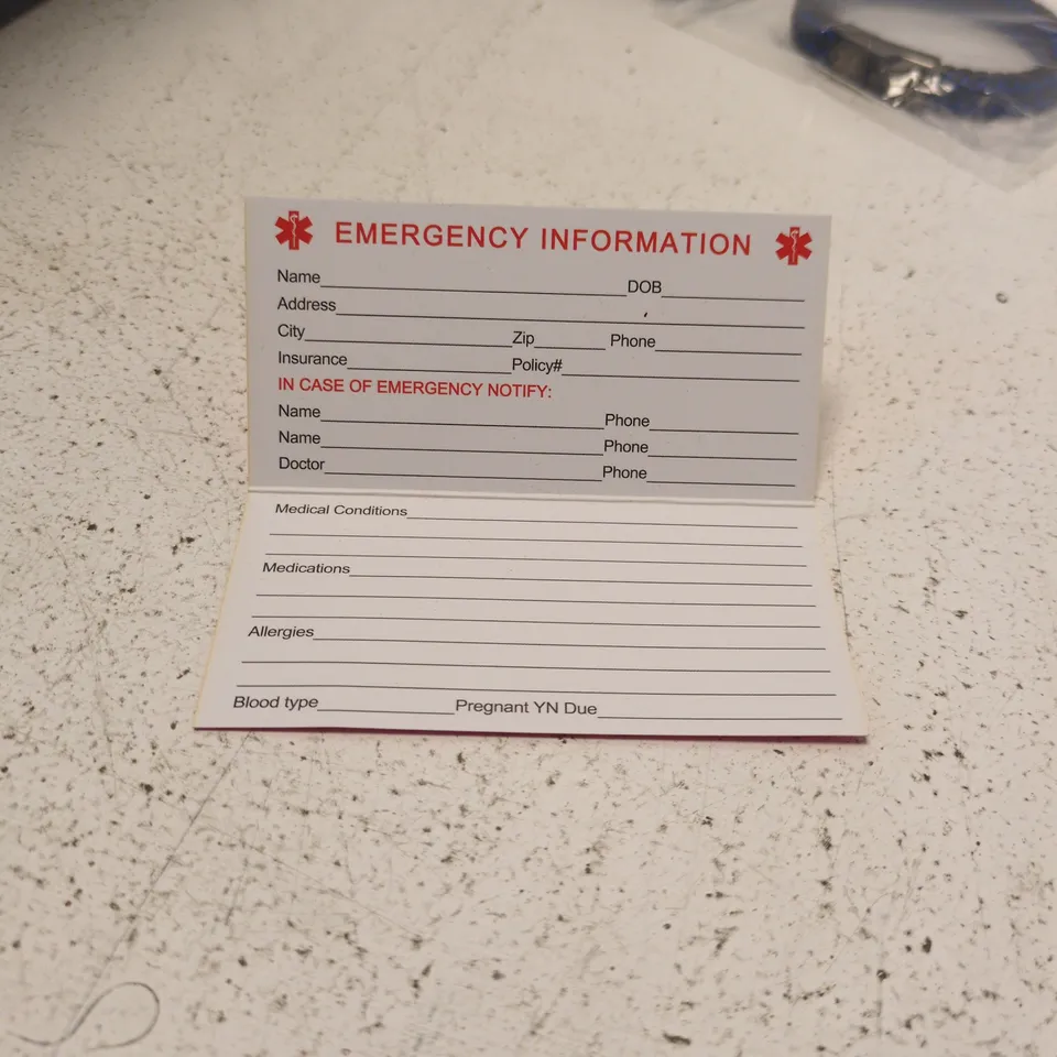 MEDICAL ALERT BRACELET – BRAIDED BLUE & BLACK WITH EMERGENCY INFORMATION CARD