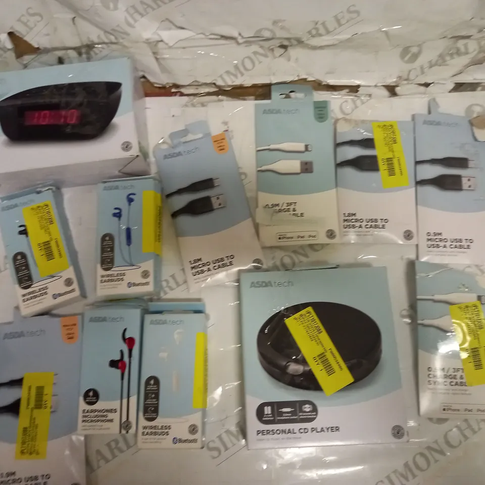 LOT OF 16 TO INCLUDE ASDA TECH USB CABLES, PERSONAL CD PLAYER, ECT.